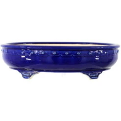 Bonsaischale 35.5x28.5x9cm Blau-Dunkel Oval Glasiert
