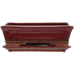 Bonsaischale Mit Untersetzer 24x16x7cm Rot Rechteckig Glasiert